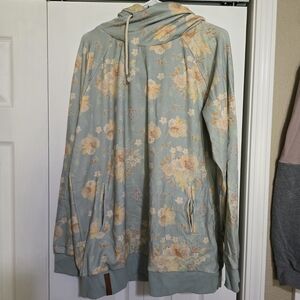 AMPERSAND AVE Floral Print Women's Hoodie - Light Blue and Cream